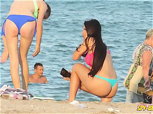 spycam Beach molten Blue bathing suit g-string inexperienced teenager flick